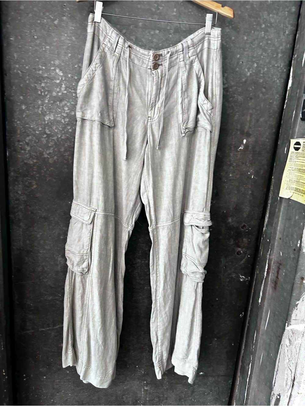 Pilcro Pale Gray Linen-Blend Button Front Pants 30Tall